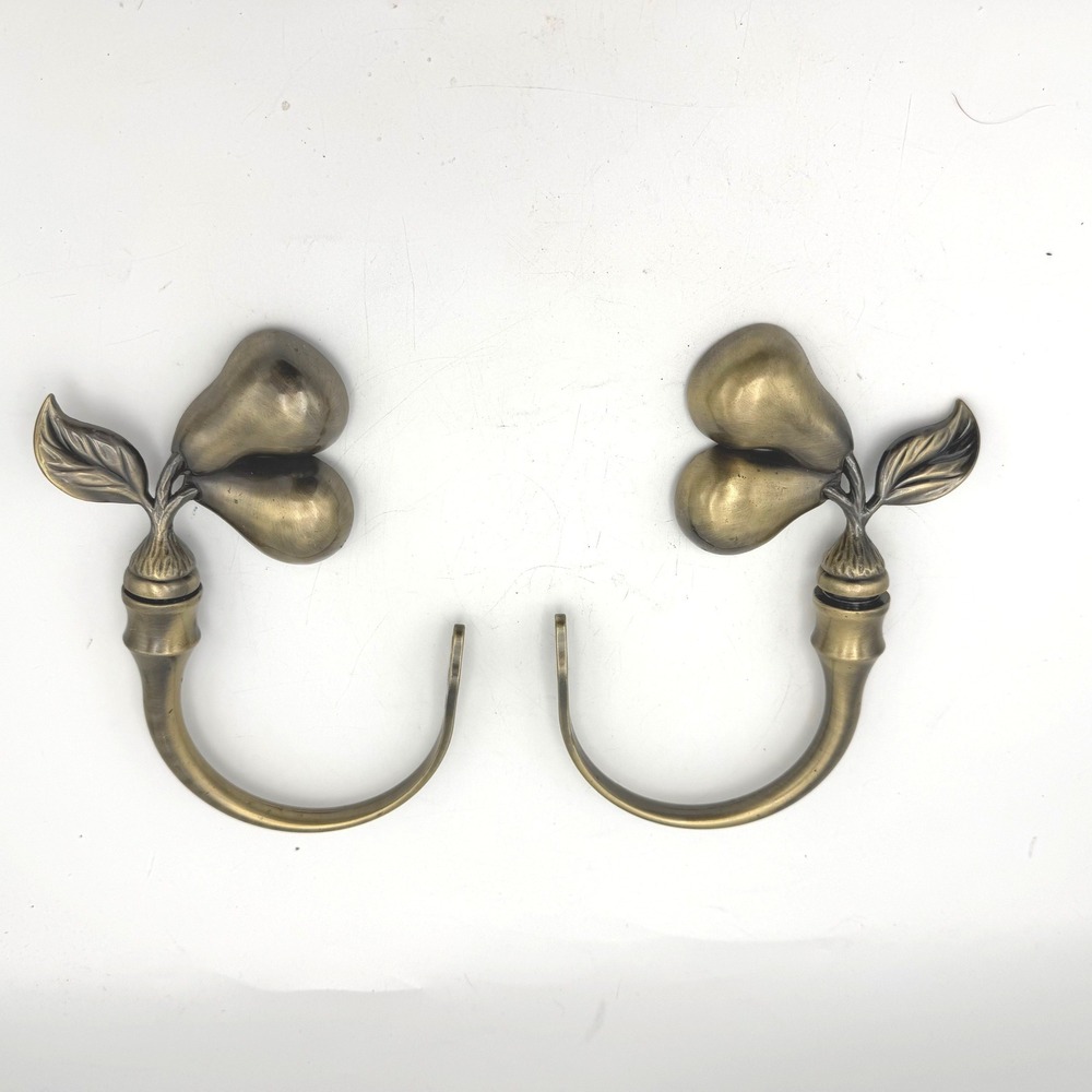 Kirsch Curtain Tieback Hooks Antique Brass Pear Leaf Motif Pair
